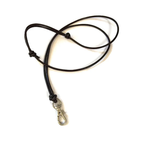 Adjustable Brown Leather Cord Lanyard & Clip