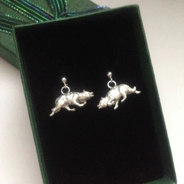 Sterling Silver Border Collie Earrings