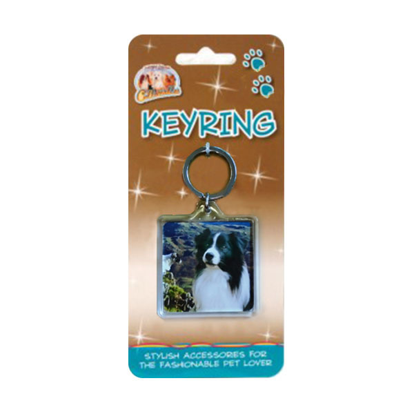 Square Border Collie Keyring