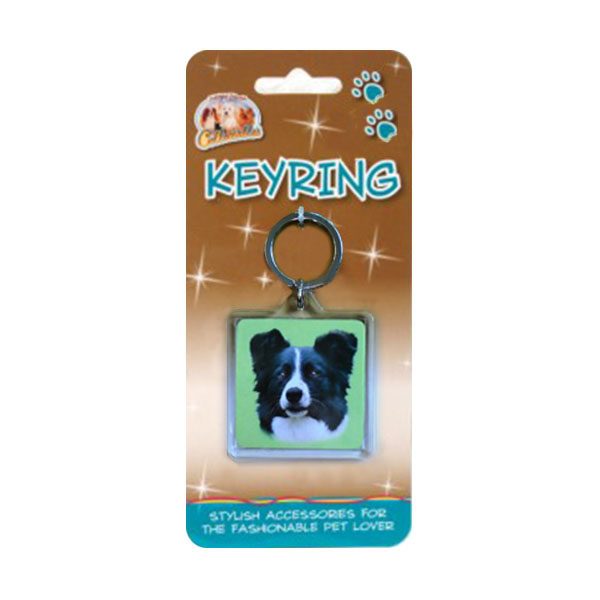 Square Border Collie Keyring