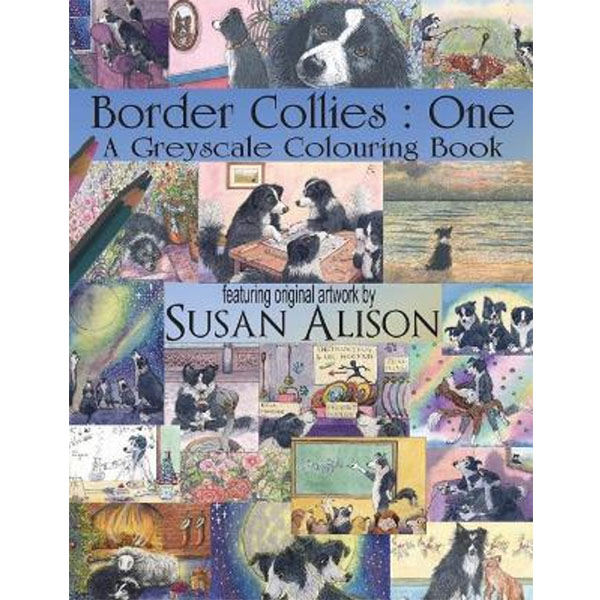 Border Collies Greyscale Colouring Book