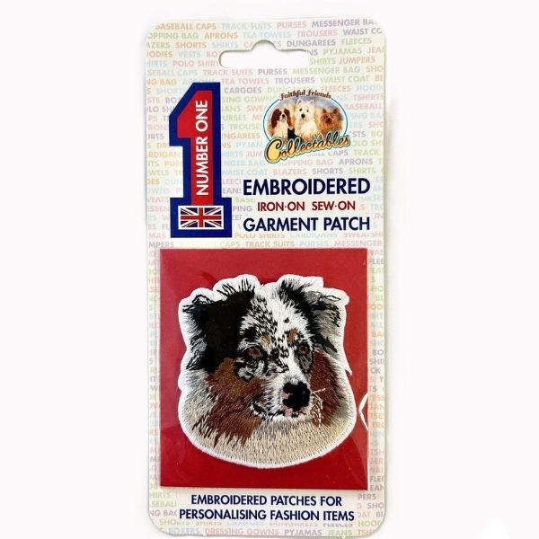 Embroidered Merle Border Collie Head Iron On/Sew On Patch