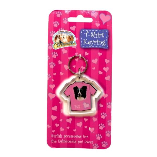 T Shirt Border Collie Keyring Pink