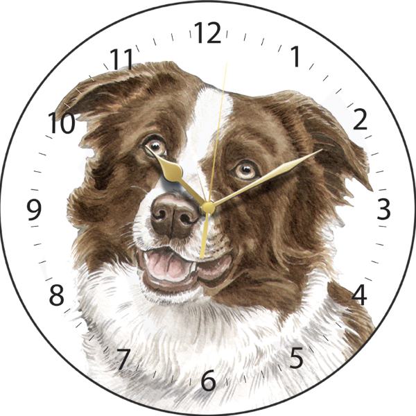 Border Collie Round Wall Clock Red And White