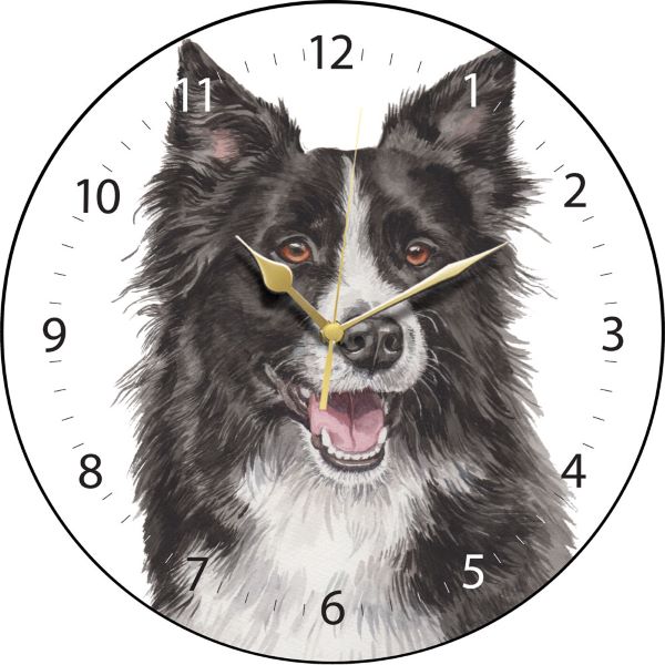 Border Collie Round Wall Clock Black And White